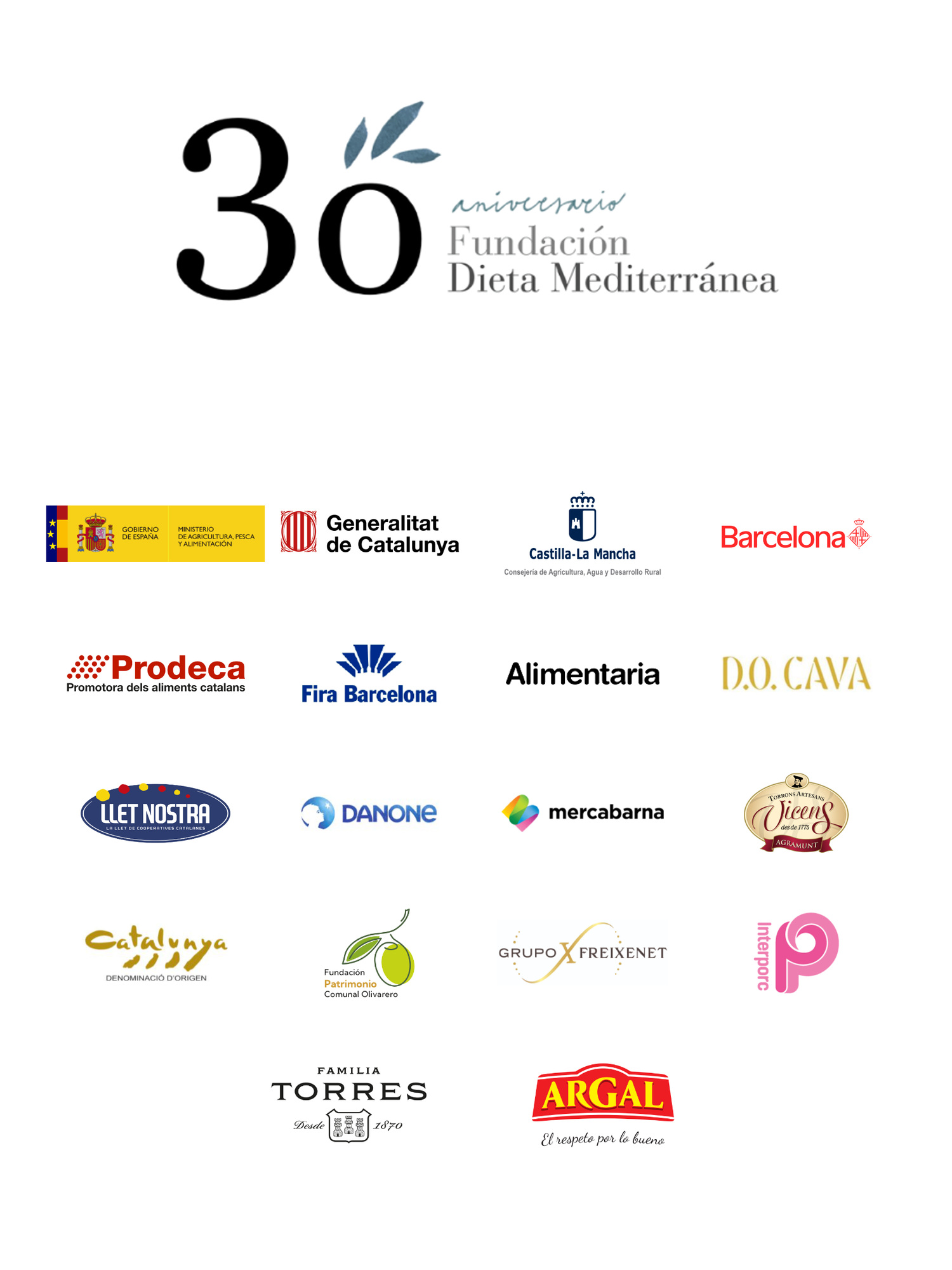 Composició del 30è aniversari de la Fundació Dieta Mediterrània, amb les 18 marques de la targeta original reconstruïdes a partir dels arxius oficials del congrés.